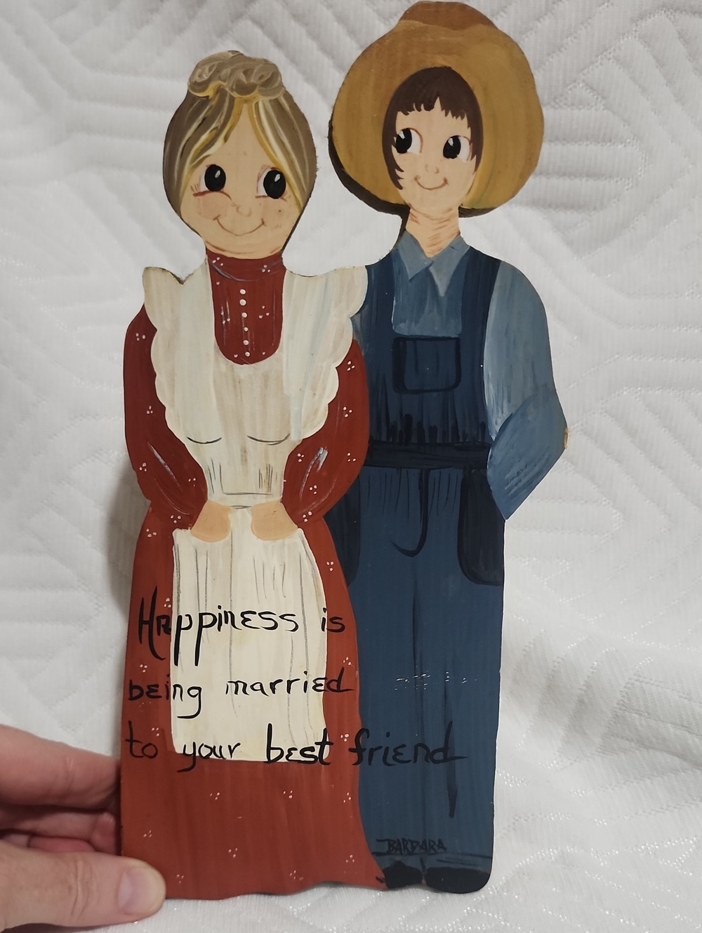 Hand-Painted Rustic Folk Art Wooden Couple Plaque